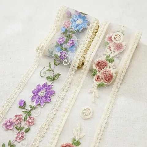 Vintage Floral Embroidered Rose Lace Trim Ribbon Gift Wrapping Craft Sewing Accessories For DIY Apparel Decoration