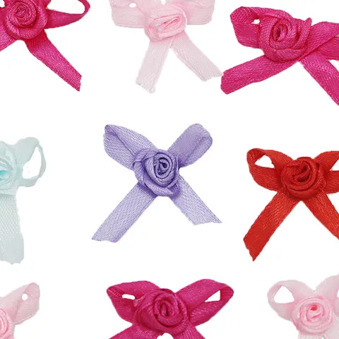 Lazos de Rosa de Cinta de Poliéster Lazos de Tela Hechos a Mano Aplique de Lazo para Envoltorio de Regalos de Navidad Accesorios para el Cabello Manualidades