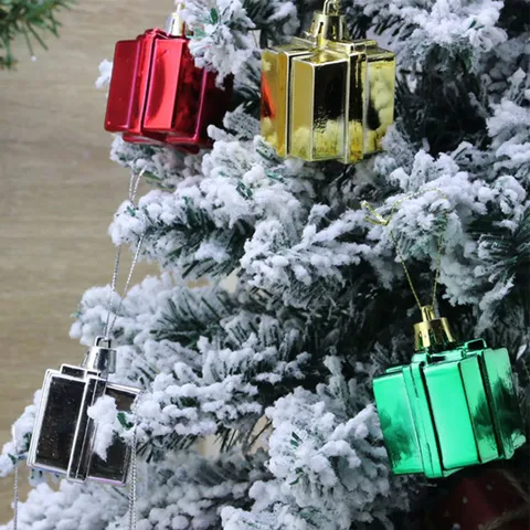 Christmas Tree Hanging Pendants Electroplated Gift Box Shape Ornaments Holiday Party Home Decor Assorted Set