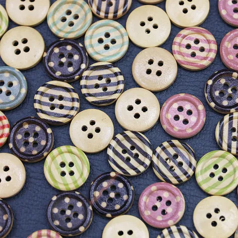Mixed Painted Wooden Buttons Round Four Hole Wood Buttons For Sewing Clothes DIY Craft Festival Home Decoration