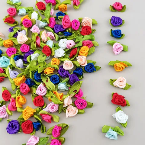 Flores de Rosa de Cinta Coloridas Pequeñas Flores Artificiales Para Pinzas de Pelo Adornos de Vestidos DIY Embalaje de Regalo Boda