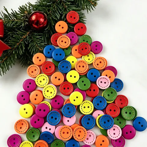 Decorative Mixed Color Wooden Buttons Two Holes Round Sewing Buttons For DIY Craft Garment Sewing Decoration