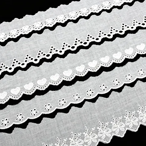 White Cotton Lace Trim Ribbon Embroidered Hollow Out Fabric Ribbon For Sewing Wedding Party DIY Craft Decoration