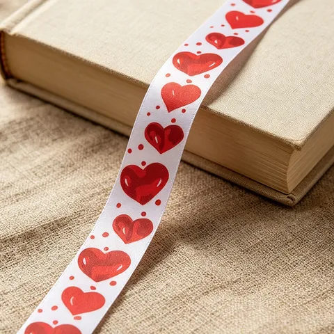 Red Heart Printed Ribbon Fabric Ribbon For Valentine's Day Wedding Party DIY Craft Gift Wrapping Decoration