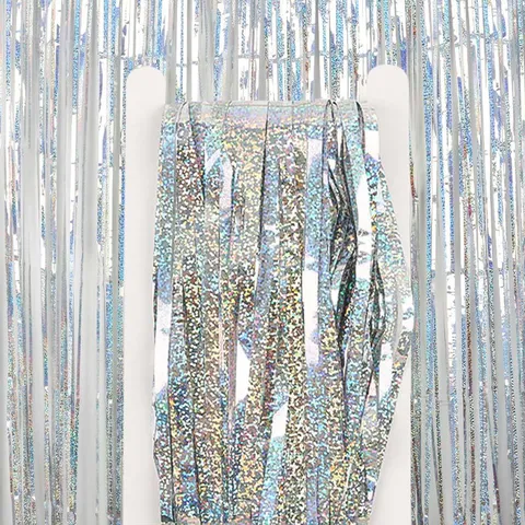 Rideau de Porte de Fête de Noël Décoration de Fond en Plastique Tinsel Frange Feuille Rideau pour Décoration Murale de Maison de Vacances