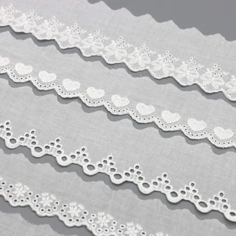 White Cotton Lace Trim Ribbon Embroidered Hollow Out Fabric Ribbon For Sewing Wedding Party DIY Craft Decoration