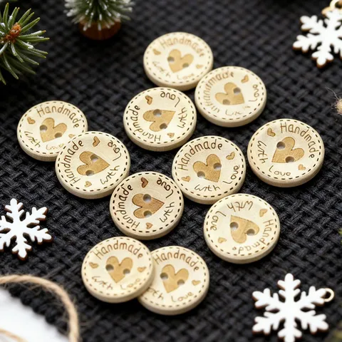 Natural Wood Buttons Heart Shaped Bowl Shaped Printed Sewing Buttons For Clothes DIY Craft Handmade Decor Accessories