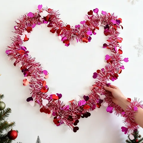Valentine Day Heart Garland Tinsel Hanging Decoration Plastic Red Mixed Color Garland For Wedding Party Supplies