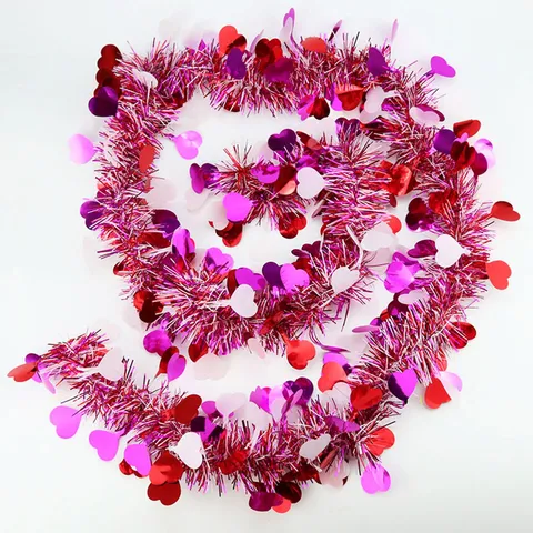 Valentine Day Heart Garland Tinsel Hanging Decoration Plastic Red Mixed Color Garland For Wedding Party Supplies