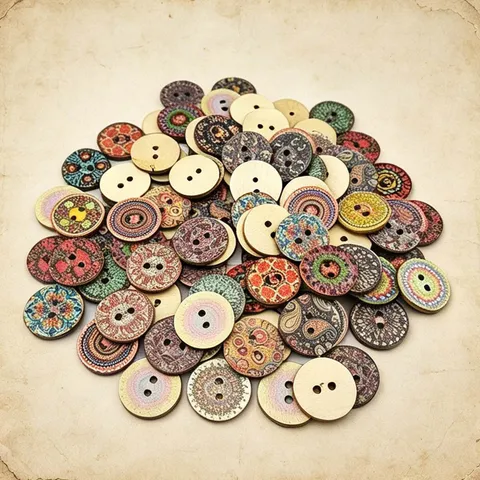 Retro Painted Wood Buttons Round 2 Holes Sewing Buttons For Scrapbooking DIY Craft Garment Accessories