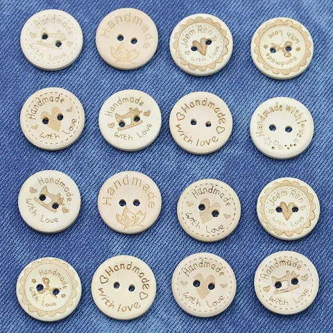 Decorative Mixed Wooden Buttons Heart Print Bowl Shaped Sewing Buttons For DIY Craft Clothing Garment Decoration