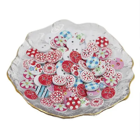 Mixed Printed Wooden Buttons 2 Holes Round Craft Buttons For Sewing Clothes And DIY Crafting Design