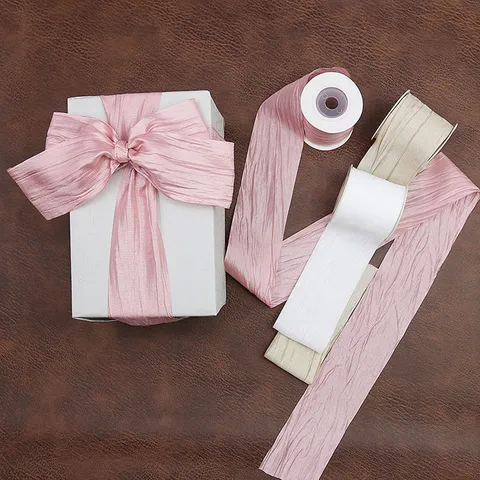 Solid Color Glossy Iridescent Pleated Ribbon Polyester Fabric Trim For Sewing DIY Craft Gift Wrapping Wedding