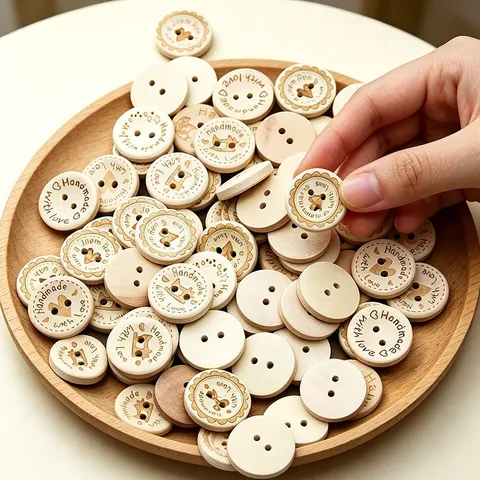 Decorative Mixed Wooden Buttons Heart Print Bowl Shaped Sewing Buttons For DIY Craft Clothing Garment Decoration