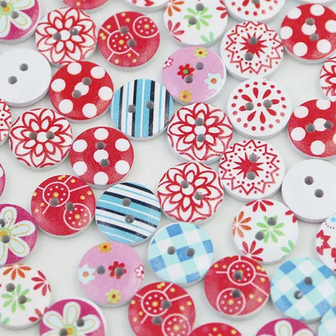 Mixed Printed Wooden Buttons 2 Holes Round Craft Buttons For Sewing Clothes And DIY Crafting Design