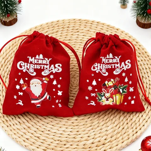 Christmas Velvet Gift Bags Drawstring Holiday Party Decoration Red Pouch For Apple Candy Festival Present