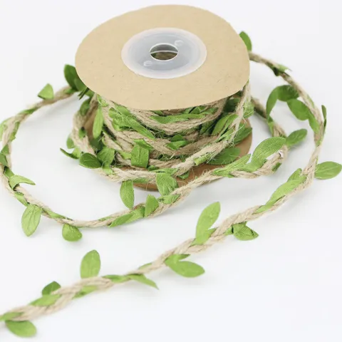 Leaf Ribbon Jute Twine Artificial Green Leaves Vine For Home Gardening Craft DIY Gift Wrapping Party Decor
