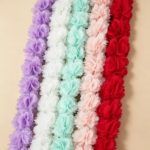 Ribete de Cinta de Encaje de Gasa Tela Floral Material de Flor Decorativo Para Costura de Prendas y Manualidades DIY Envoltorio Regalo