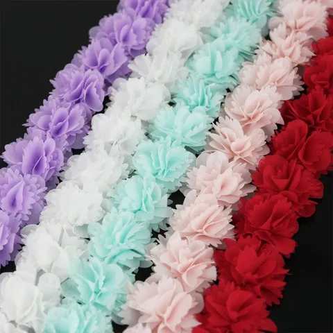 Ribete de Cinta de Encaje de Gasa Tela Floral Material de Flor Decorativo Para Costura de Prendas y Manualidades DIY Envoltorio Regalo
