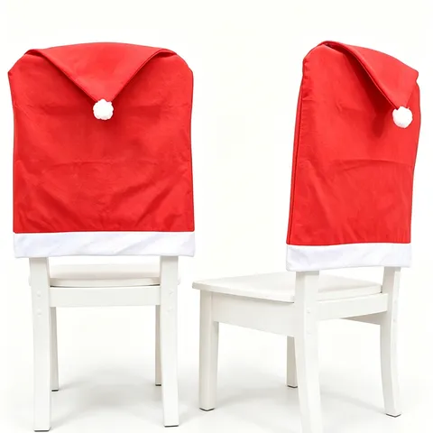 Fodera per Sedia di Natale in Tessuto Rosso Forma di Cappello di Babbo Natale Protettore per Sedia Decorazione