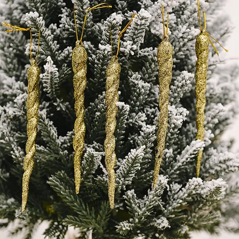 Dekorative Weihnachtsbaum Hängeanhänger Glitzer Eiszapfen Ornamente Kunststoff DIY Feiertag Party Dekor Requisiten