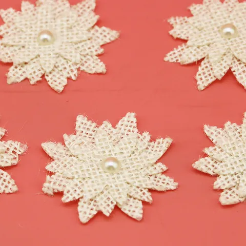 Linen Sunflower Lace Hair Accessories DIY Garment Sewing Craft Pearl Embellishment Natural Fabric Trim For Hat Decor