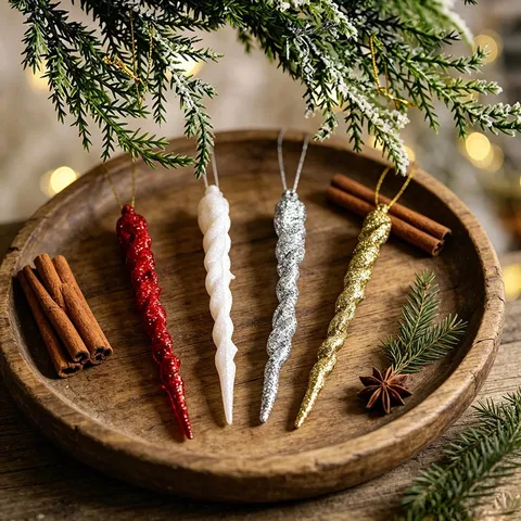 Dekorative Weihnachtsbaum Hängeanhänger Glitzer Eiszapfen Ornamente Kunststoff DIY Feiertag Party Dekor Requisiten