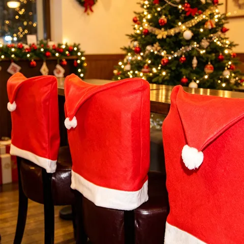 Fodera per Sedia di Natale in Tessuto Rosso Forma di Cappello di Babbo Natale Protettore per Sedia Decorazione