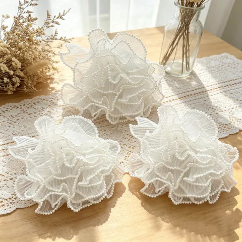 Waving Mesh Ribbon Pearl Edge Lace Trim Gift Wrapping Material For Valentine Wedding Party DIY Crafts Decoration