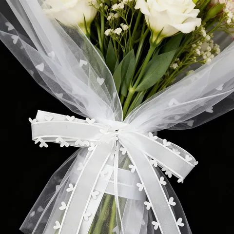 White Heart Edge Ribbon Bows Handmade Polyester Fabric Bowknot Wedding Car Party Decoration DIY Craft Supplies