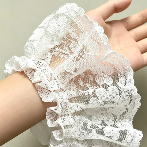 Pleated Ruffle Lace Trim Fabric Ribbon For Sewing Wedding Dress Garment Decoration DIY Craft Accessories White Black
