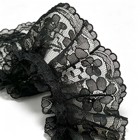 Pleated Ruffle Lace Trim Fabric Ribbon For Sewing Wedding Dress Garment Decoration DIY Craft Accessories White Black