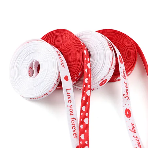 Valentijnsdag Cadeau Inpaklint Rood Wit Hart Bedrukt Polyester Lint Voor Huwelijksfeest Decor DIY Ambachten