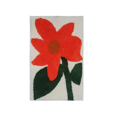 Tapis de Sol Antidérapant Tufté Floqué Motif Floral et de Feuilles Frais Tapis Doux Absorbant Pour Salle de Bain Balcon Salon
