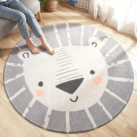 Faux Cashmere Digital Printed Round Area Rug Non Slip Cartoon Floral Mat For Bedroom Living Room Home Decor