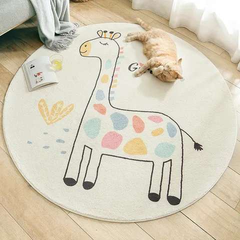 Faux Cashmere Digital Printed Round Area Rug Non Slip Cartoon Floral Mat For Bedroom Living Room Home Decor