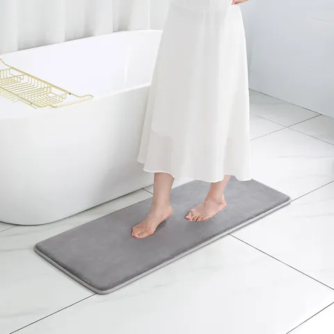 Tapis de Bain en Flanelle à Mémoire de Forme Épaissi Antidérapant Absorbant Tapis de Sol Doux pour Maison Chambre