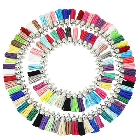 Vintage Colorful Leather Tassels Fringe Pendants With Metal Caps For DIY Jewelry Making Keychains Crafting