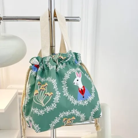 Japanese Cartoon Drawstring Lunch Bag Cute Portable Tote Handbag Women Student Office Bento Storage Pouch