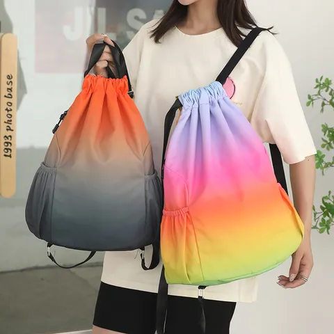 Waterproof Drawstring Backpack Lightweight Foldable Nylon Oxford Cloth Sports Travel Daypack For Men Women