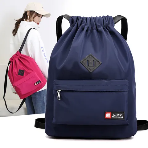 Waterproof Nylon Drawstring Backpack Lightweight Travel Gym Sports Fitness Bag Letter Pattern Casual Daypack For Unisex