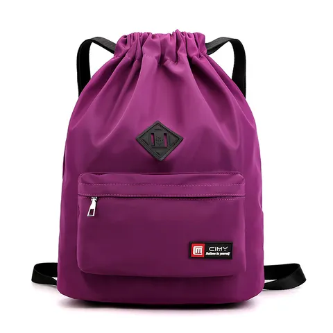 Waterproof Nylon Drawstring Backpack Lightweight Travel Gym Sports Fitness Bag Letter Pattern Casual Daypack For Unisex