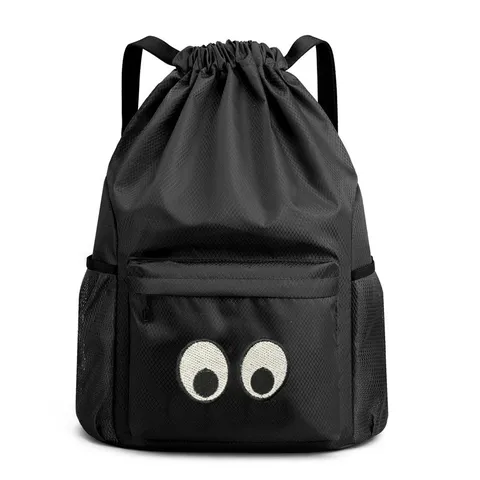 Waterproof Oxford Cloth Drawstring Backpack Large Capacity Travel Sports Gym Swim Storage Bag With Embroidery Eyes