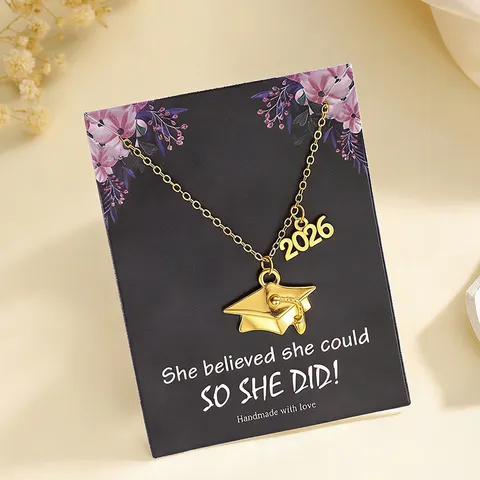 Minimalist Stainless Steel Graduation Necklace For Women Men Academic Cap 2026 Pendant Inspirational Card Gift Jewelry