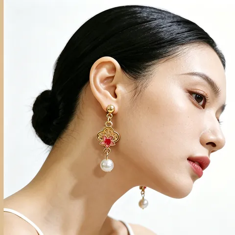 Pendientes de Gota de Trébol de Cuatro Hojas de Esmalte Estilo Chino Vintage Pendientes Largos Lujosos Para Mujer Joyería