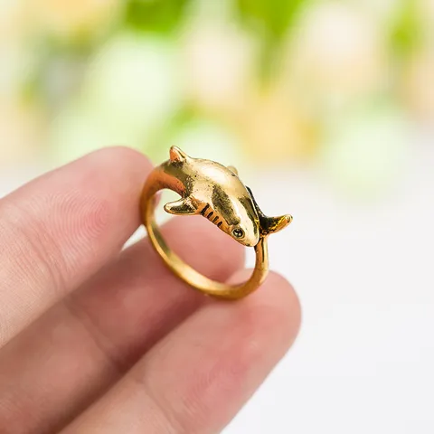 Bague Enveloppante Requin en Alliage Vintage Rétro Réglable Bijoux Animaux Or Argent Bronze Noir Mode Bague Unisexe