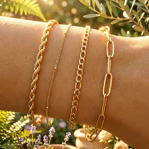 Minimalistisch Roestvrij Staal Ketting Armband Vierdelige Set Voor Vrouwen Goud Zilver Verguld Twist Cubaans Paperclip Armband Sieraden Cadeau