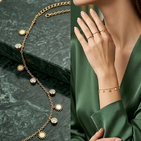 Women Stainless Steel Pendant Bracelet 18K Gold Silver Plated Butterfly Sun Moon Heart Flower Infinity Rhinestone Link Chain
