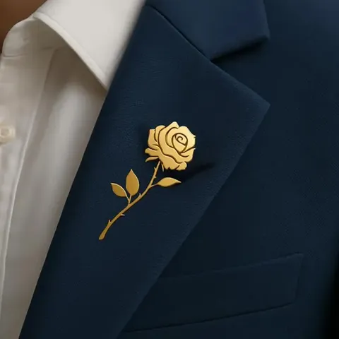 Elegant Stainless Steel Rose Brooch Pin Botanical Floral Electroplated Dress Suit Badge Accessories For Business Banquet Unisex Jewelry