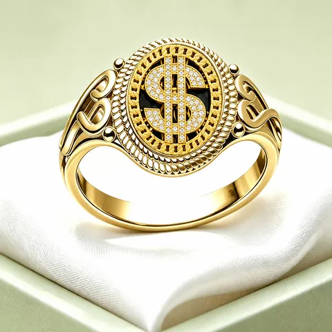 Hip Hop Retro Dollar Sign Alloy Rhinestone Ring For Men Women Gold Silver Plated Personality Jewelry Ring Size 7-9